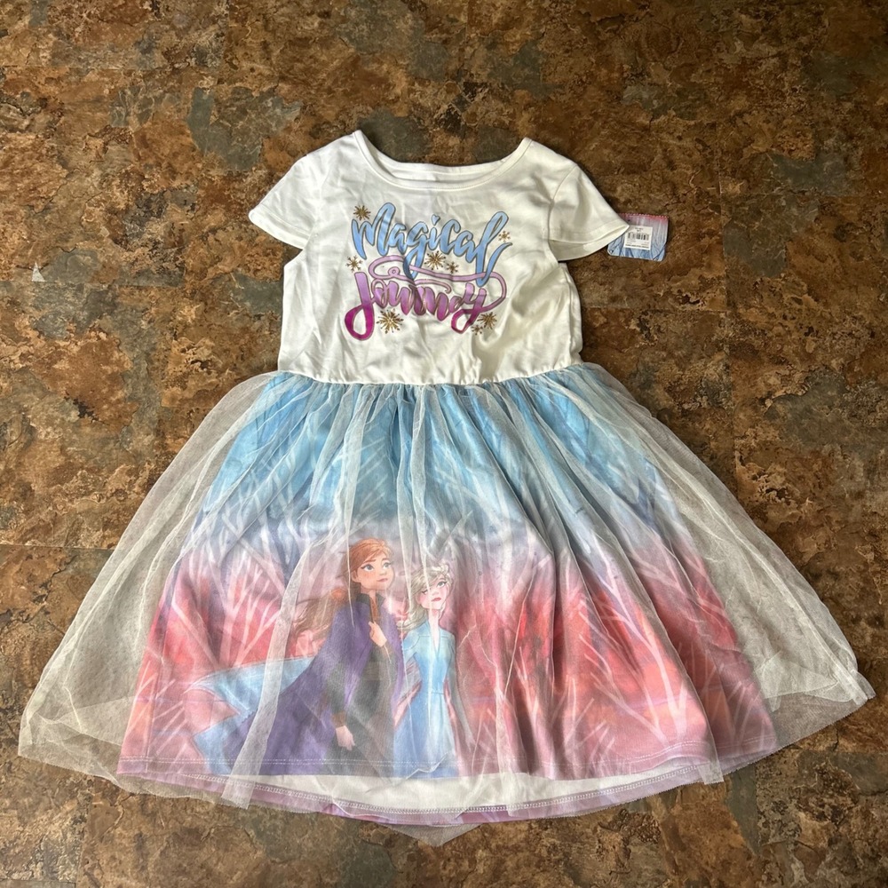 Disney Frozen II Tutu Dress Girls Size Large (10/12) White Short Sleeve